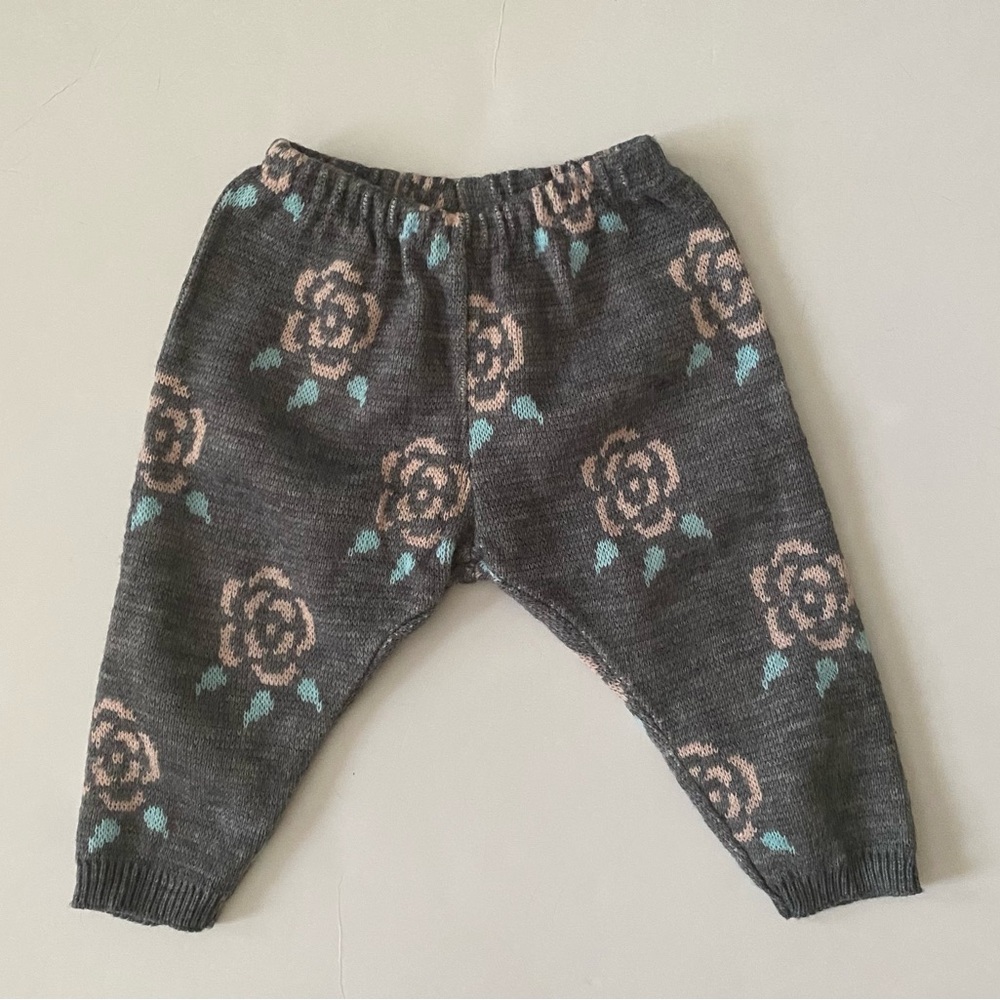 Vintage La Redoute Baby girl Knit Pants Roses Print